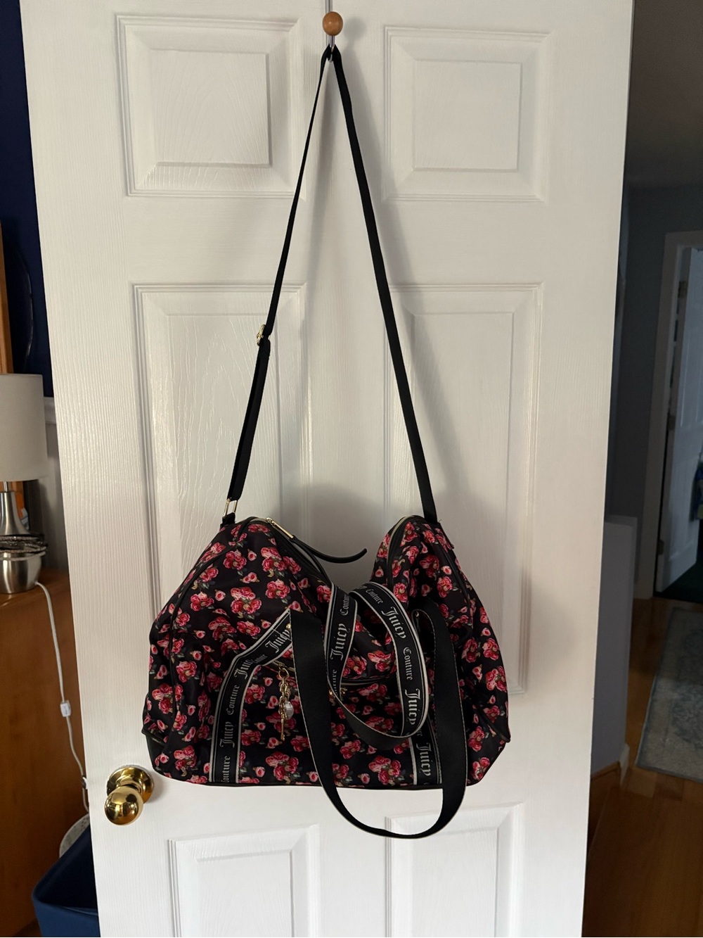 Juicy Couture Black Weekender Bag with Pink Floral Print